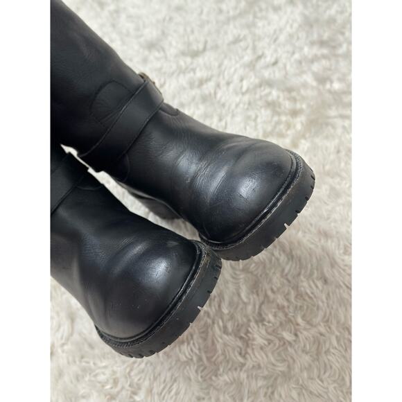 Fendi Rabbit Fur Lined Motorcycle Boot Moto Black Leather Gold Hardware - Picture 7 of 8